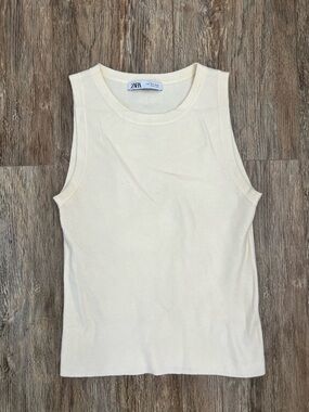 Zara Cream Ribbed Sleeveless Tank